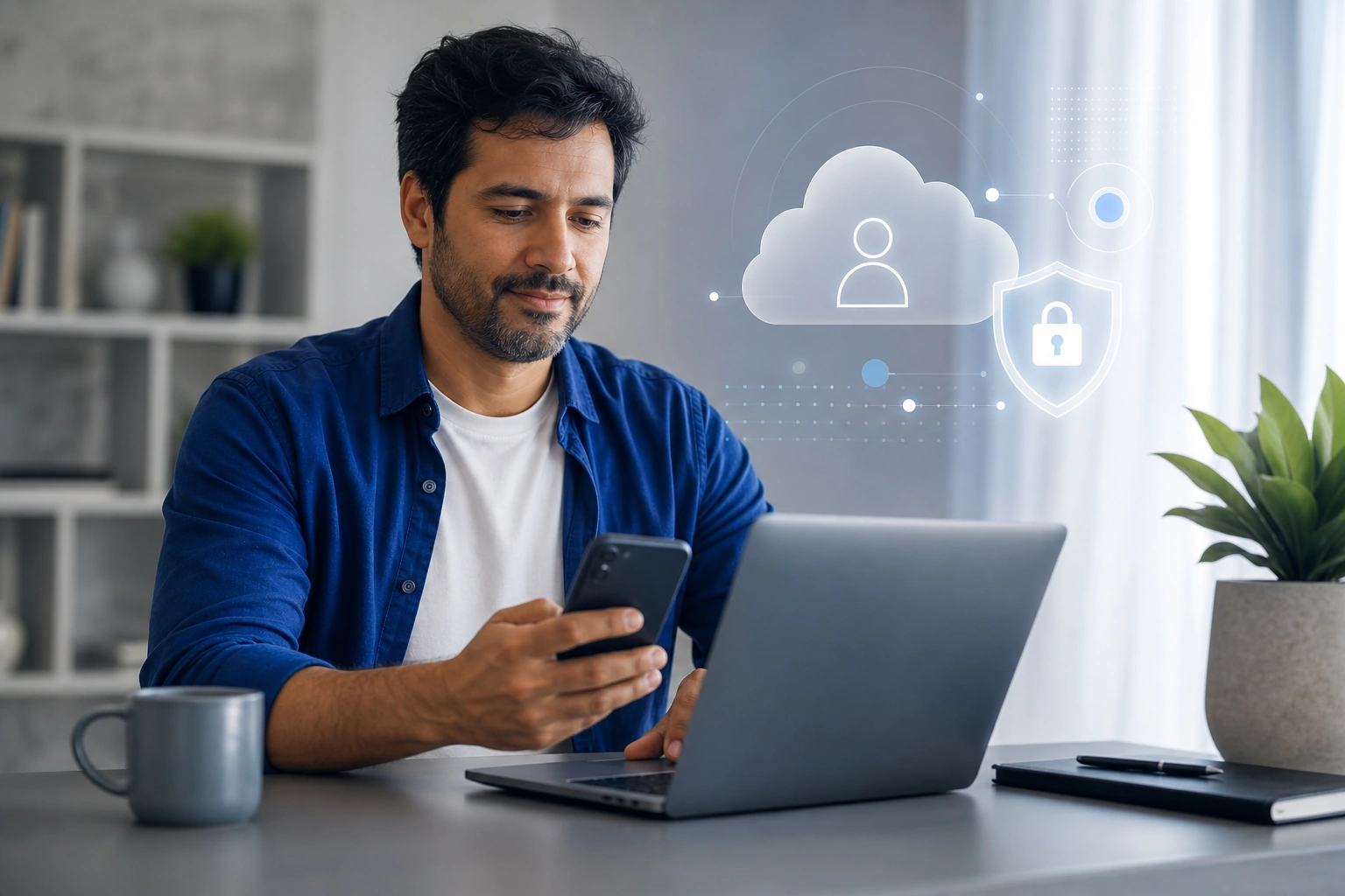certificado digital em nuvem para pessoa física em usando notebook e smartphone em mesa minimalista