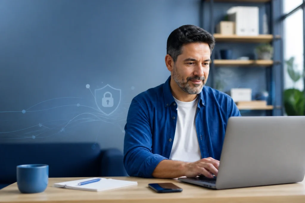 certificado digital para autônomos em autônomo brasileiro em espaço de trabalho moderno com notebook