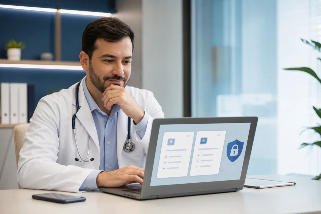 certificado do CFM ou certificado particular em médico brasileiro comparando opções de certificado em consultório moderno
