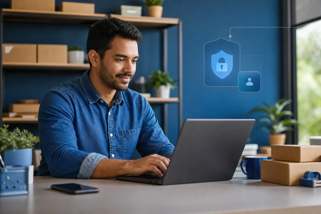 e-CNPJ A1 para MEI em empreendedor individual brasileiro operando notebook em negócio compacto