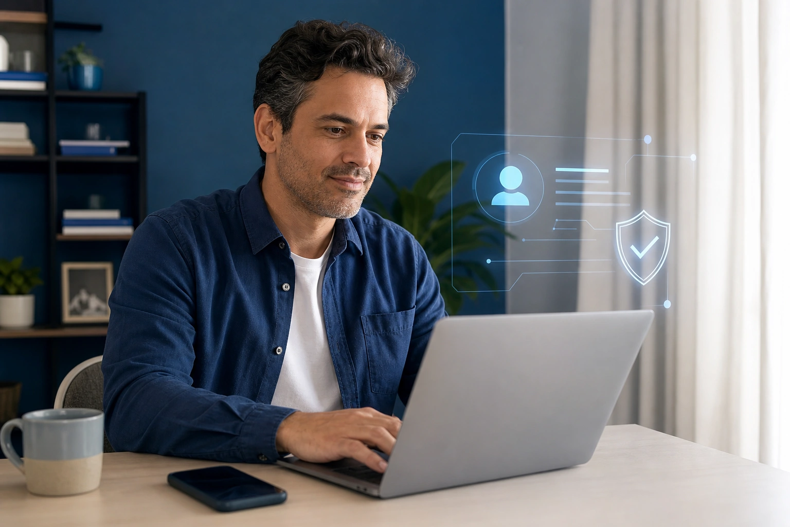 procuração eletrônica com e-CPF em home office organizado com adulto brasileiro conferindo autorização digital no notebook