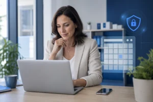 renovação do e-CNPJ em equipe administrativa brasileira acompanhando calendário de renovação em escritório claro
