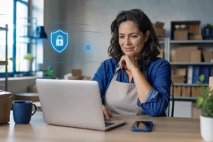 renovar certificado digital do MEI em microempreendedor brasileiro revisando renovação de certificado em notebook